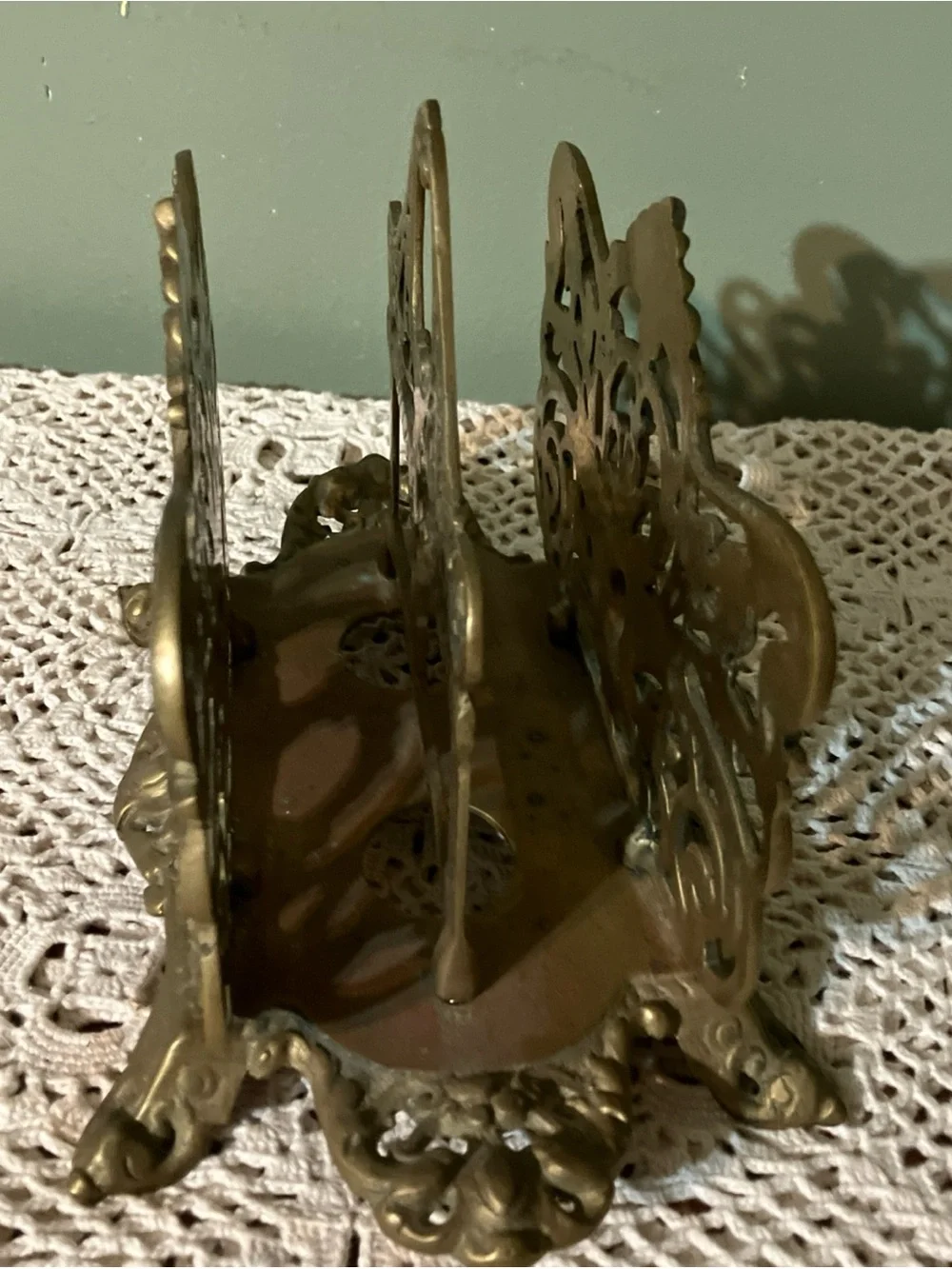Vintage Large Ornate Victorian Style Brass Double Napkin Holder or Letter Holder
